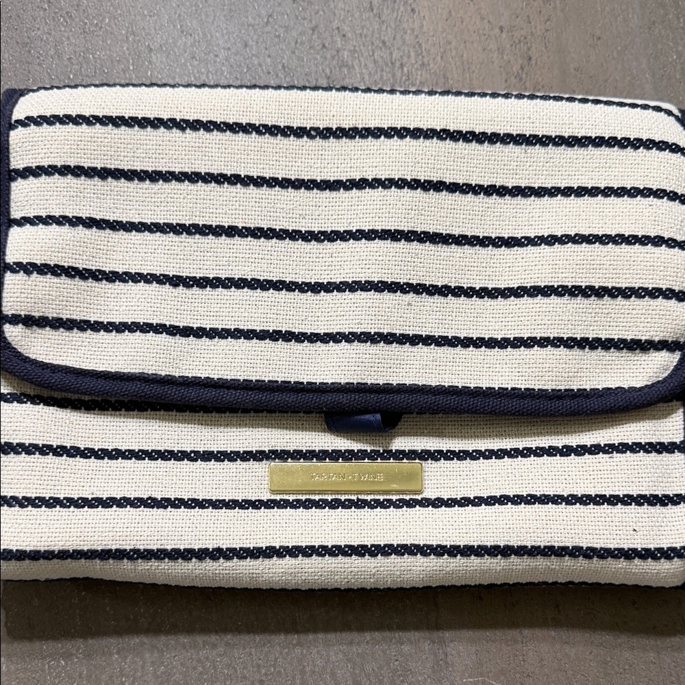 Striped Navy and Cream Cosmetic Bag
